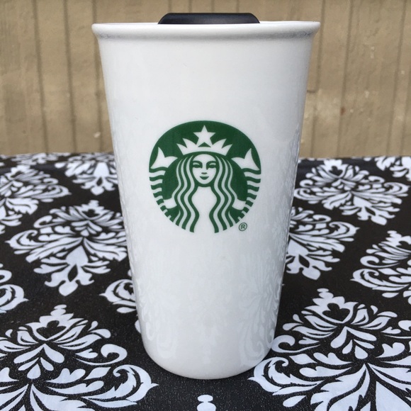 Starbucks White Ceramic 10 oz Tumbler Green Logo